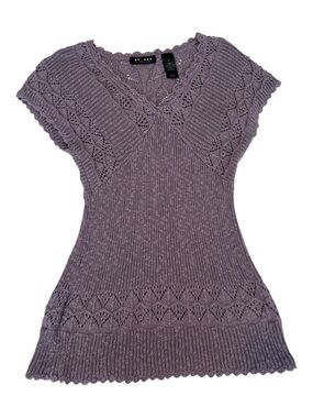 Axcess Size Medium Lavender Knit Short-Sleeve Sweater Top Tunic EUC